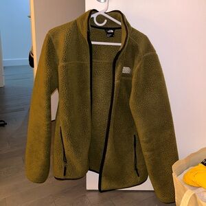 North face fleece Sherpa jacket olive green medium